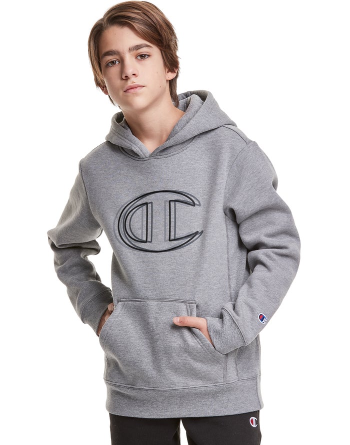 Champion Hoodie Jongens - DonkerGrijs - Reverse Weave Fleece Vibrating Logo ( 239170-KSP )